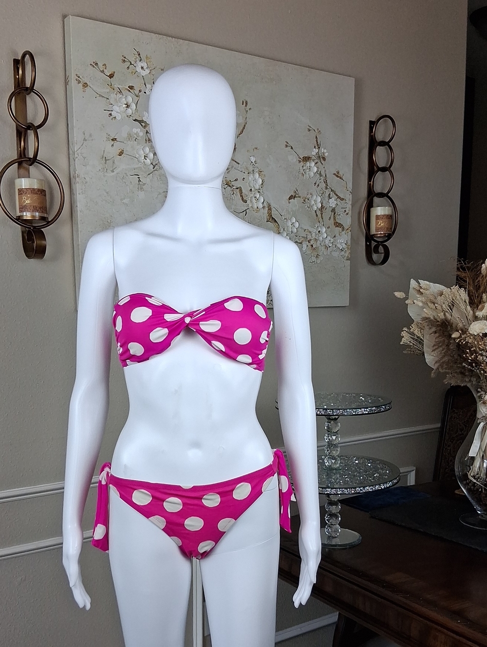 Victoria's Secret Strapless Pink Polka Dot Bikini Set Small Women's Swimwear - Picture 4 of 16